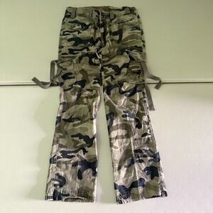 Destiny Jeans Womens 11/12 Camouflage Cargo Multi-Pocket Stretch Twill Green Pan